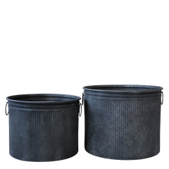 Planters w. grooves set of 2 H35/D45 cm zinc