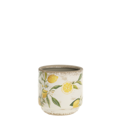 Limone Planter w. lemon motif H10/D10 cm cream - Levering til primo maj