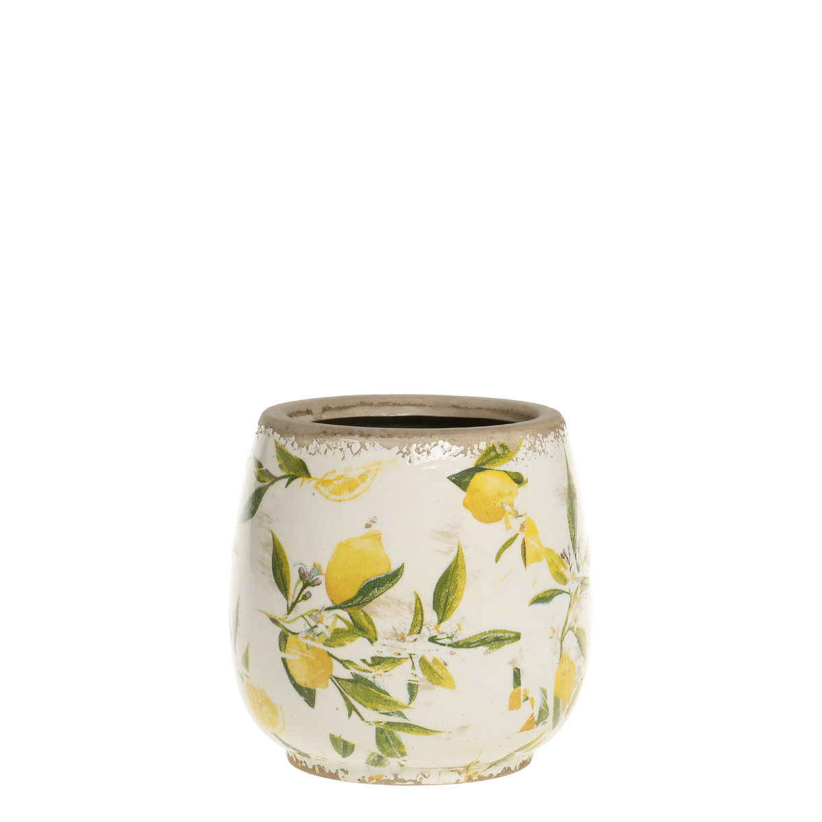 Limone Planter w. lemon motif H14/D15 cm cream - Levering til primo maj