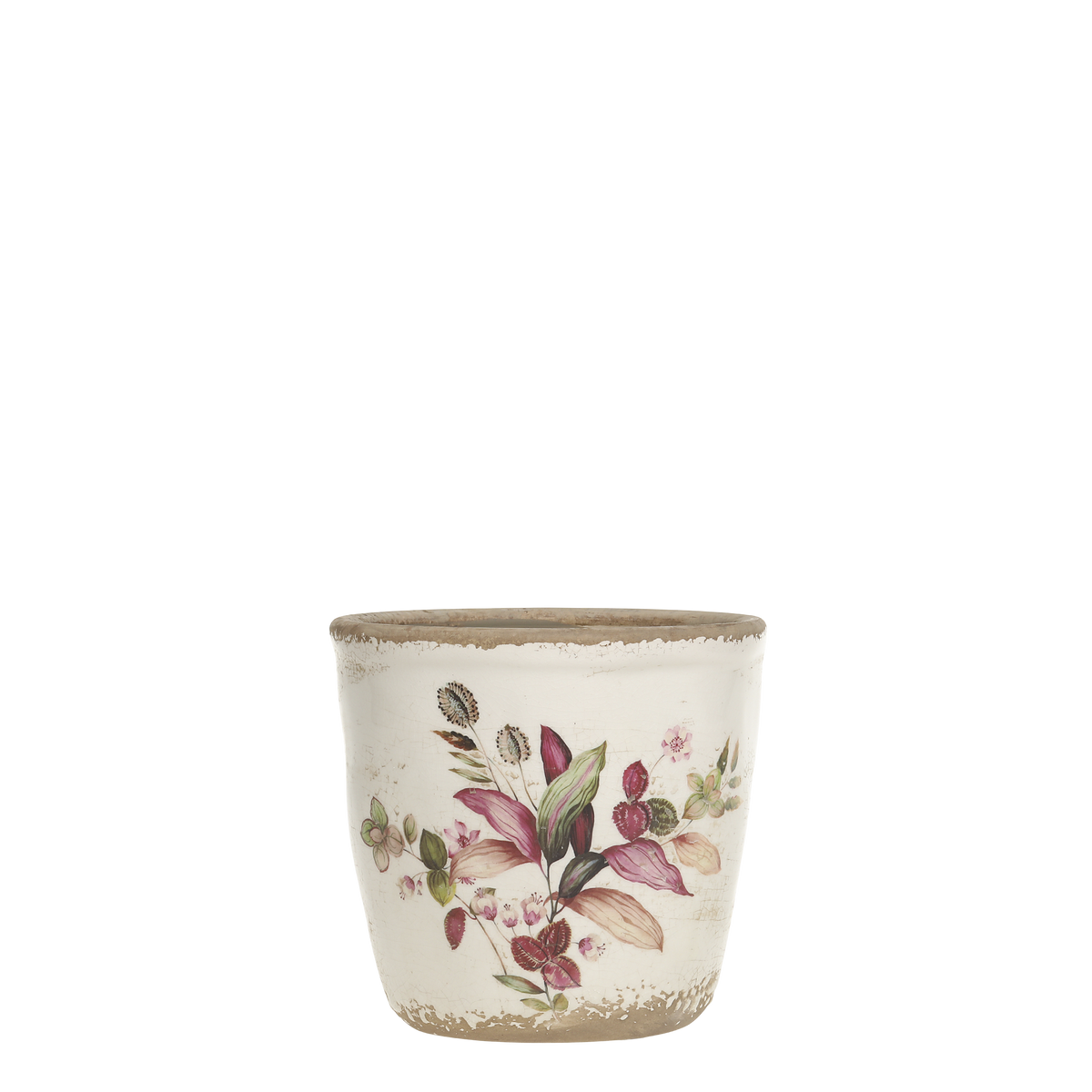 Florac Planter w. floral motif H12/D12.5 cm cream