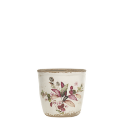 Florac Planter w. floral motif H12/D12.5 cm cream