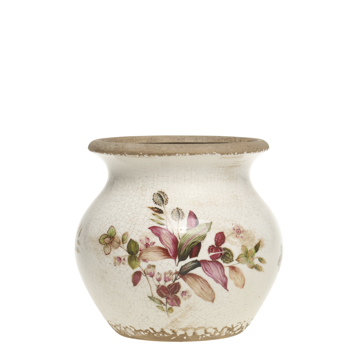 Florac Planter w. floral motif H16.5/D17.5 cm cream