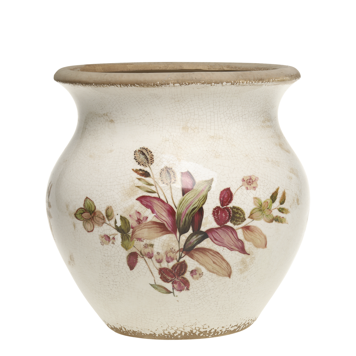 Florac Planter w. floral motif H26/D26 cm cream