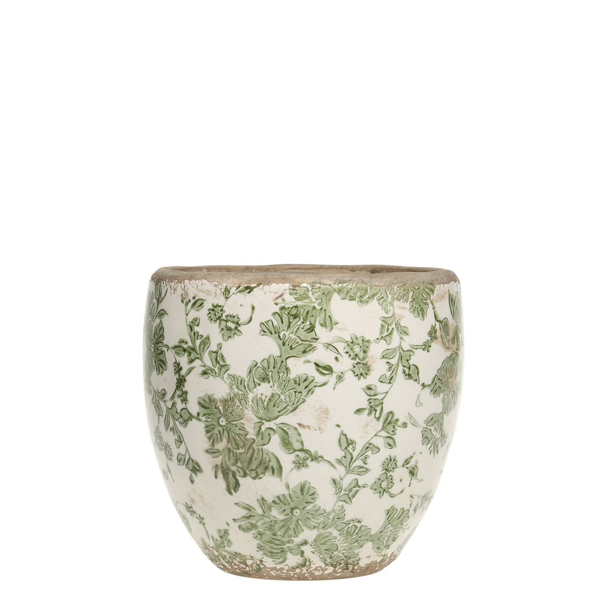 Melun Planter w. French pattern H17/D18.5 cm olive