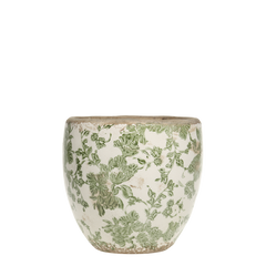 Melun Planter w. French pattern H17/D18.5 cm olive