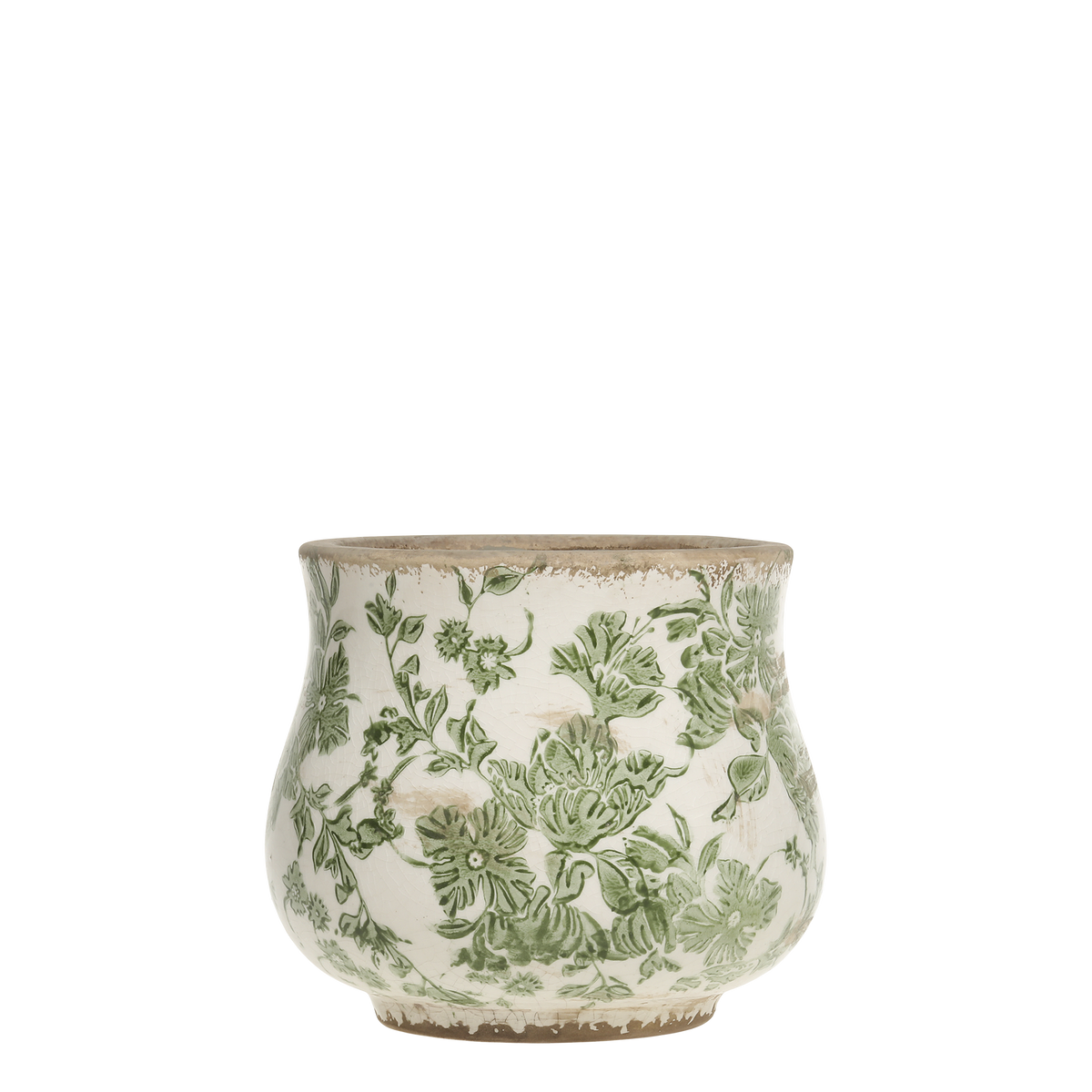 Melun Planter w. French pattern H13.5/D11.5 cm olive