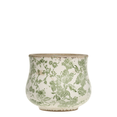 Melun Planter w. French pattern H15/D17.5 cm olive