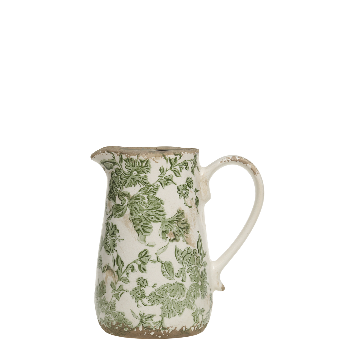 Melun Jug w. French pattern H18/L16/W11.5 cm olive