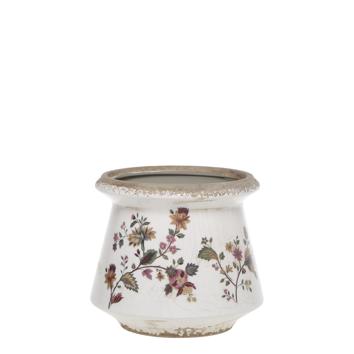 Nancy Planter w. floral motif H13/D14.5 cm cream