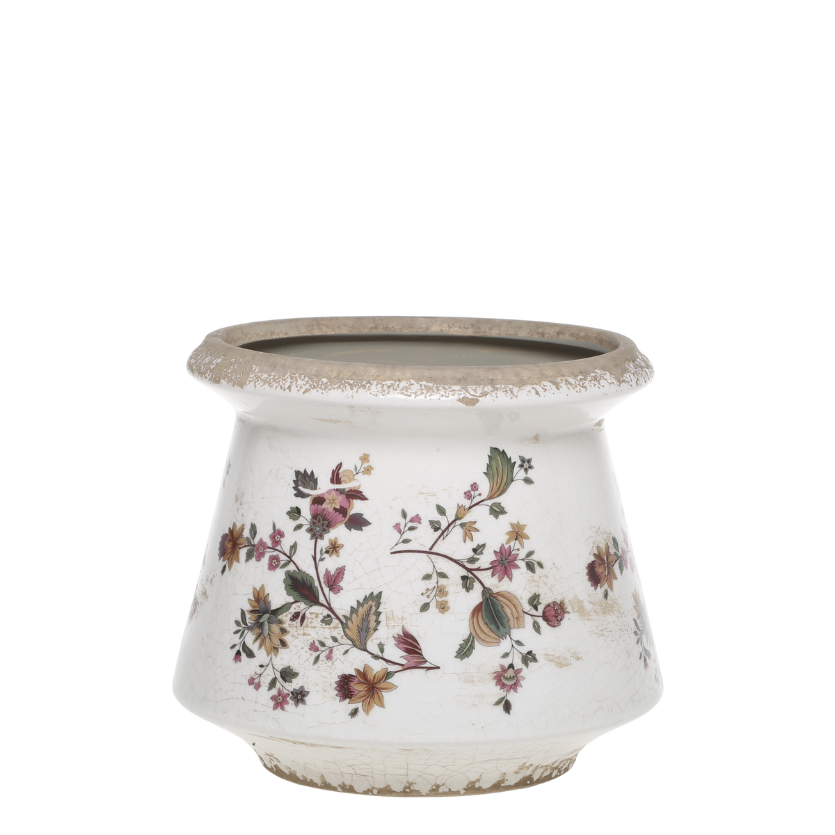 Nancy Planter w. floral motif H16/D17 cm cream