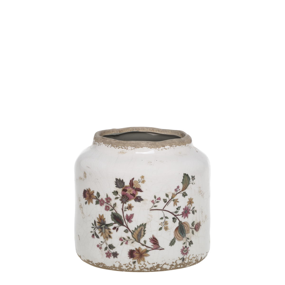 Nancy Planter w. floral motif H13.5/D13.5 cm cream