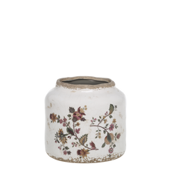 Nancy Planter w. floral motif H13.5/D13.5 cm cream