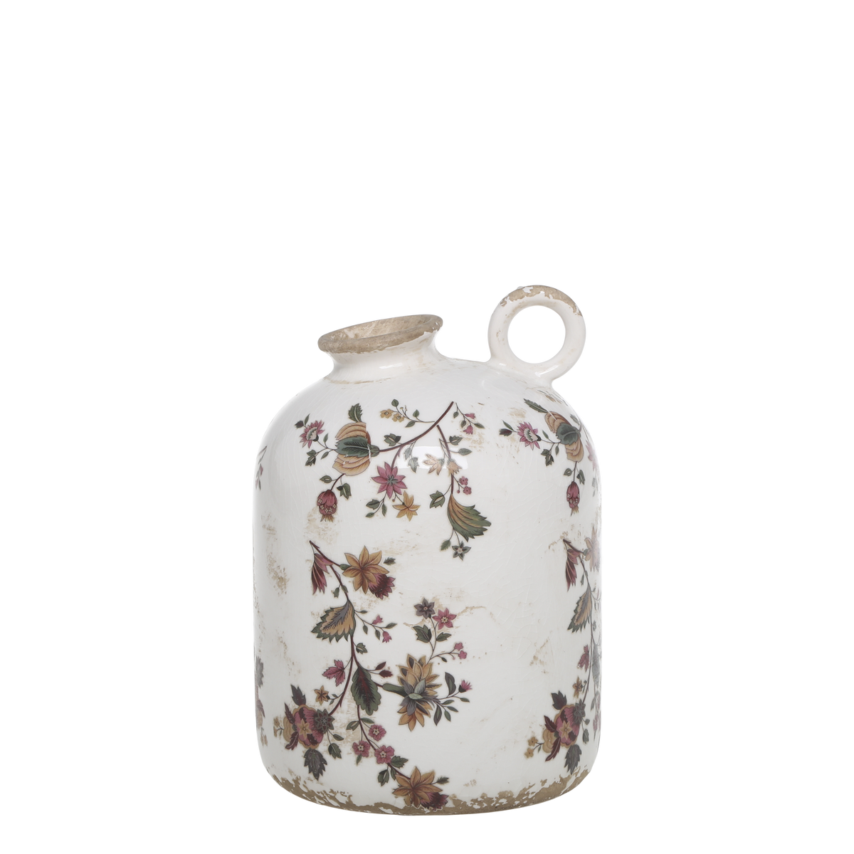 Nancy Bottle w. floral motif H18/D12 cm cream