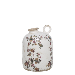 Nancy Bottle w. floral motif H18/D12 cm cream