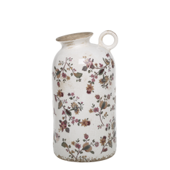 Nancy Bottle w. floral motif H26/D14 cm cream