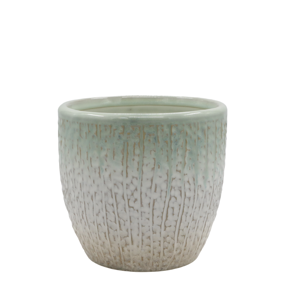 Fayence Planter w. pattern H15/D16 cm verte