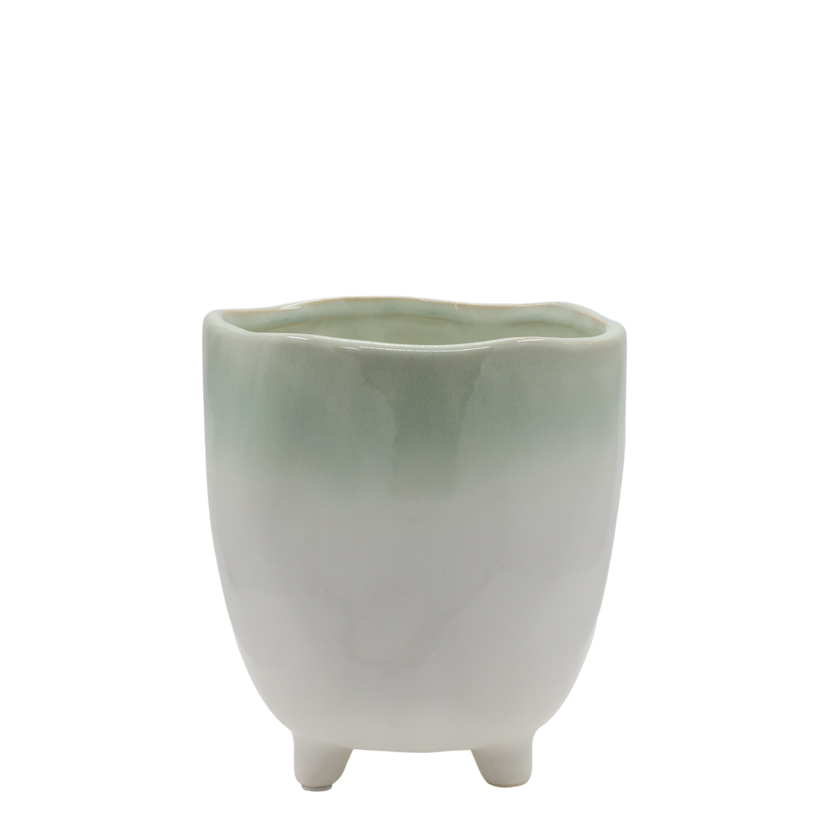 Fayence Planter on foot H14/D13 cm verte