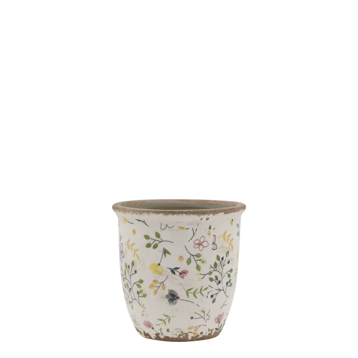 Cavaillon Planter w. floral motif H12.5/D12.5 cm cream