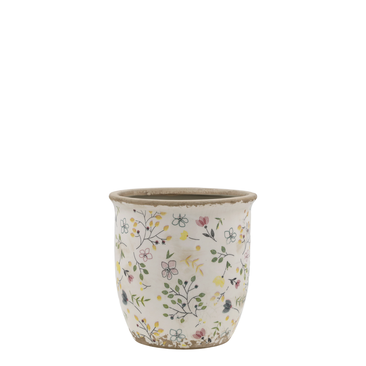 Cavaillon Planter w. floral motif H14.5/D14.5 cm cream