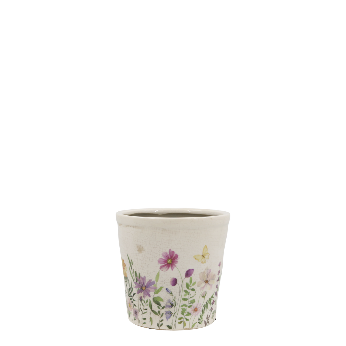 Avignon Planter w. floral motif H10/D11 cm cream