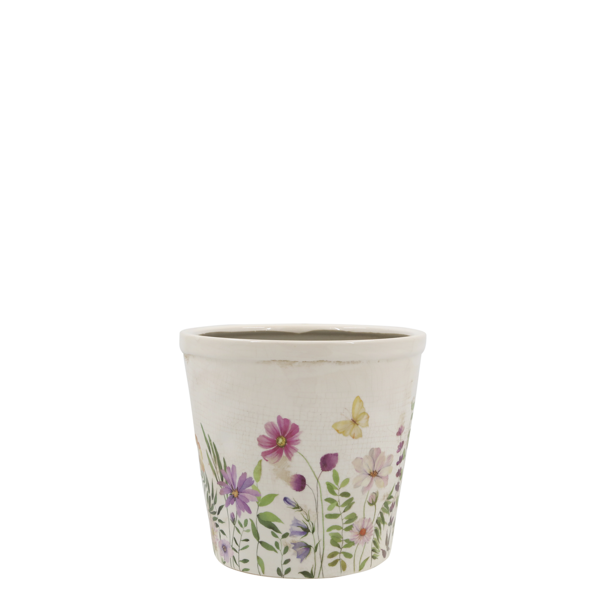 Avignon Planter w. floral motif H13.5/D14.5 cm cream