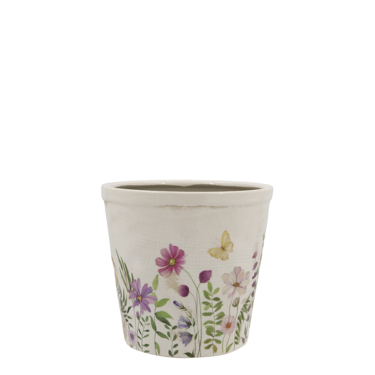 Avignon Planter w. floral motif H16/D16.5 cm cream