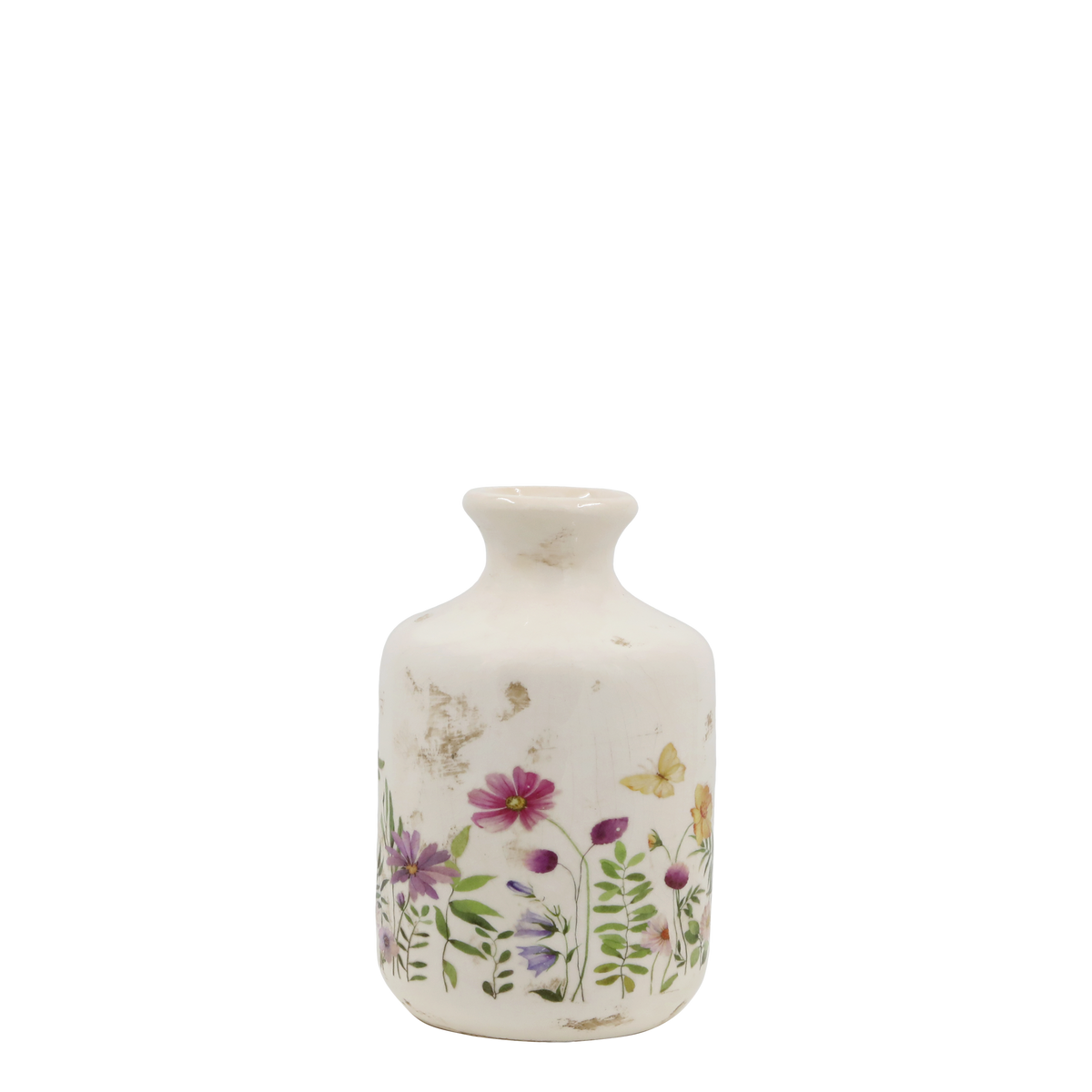 Avignon Bottle w. floral motif H17.5/D11 cm cream