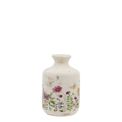 Avignon Bottle w. floral motif H17.5/D11 cm cream