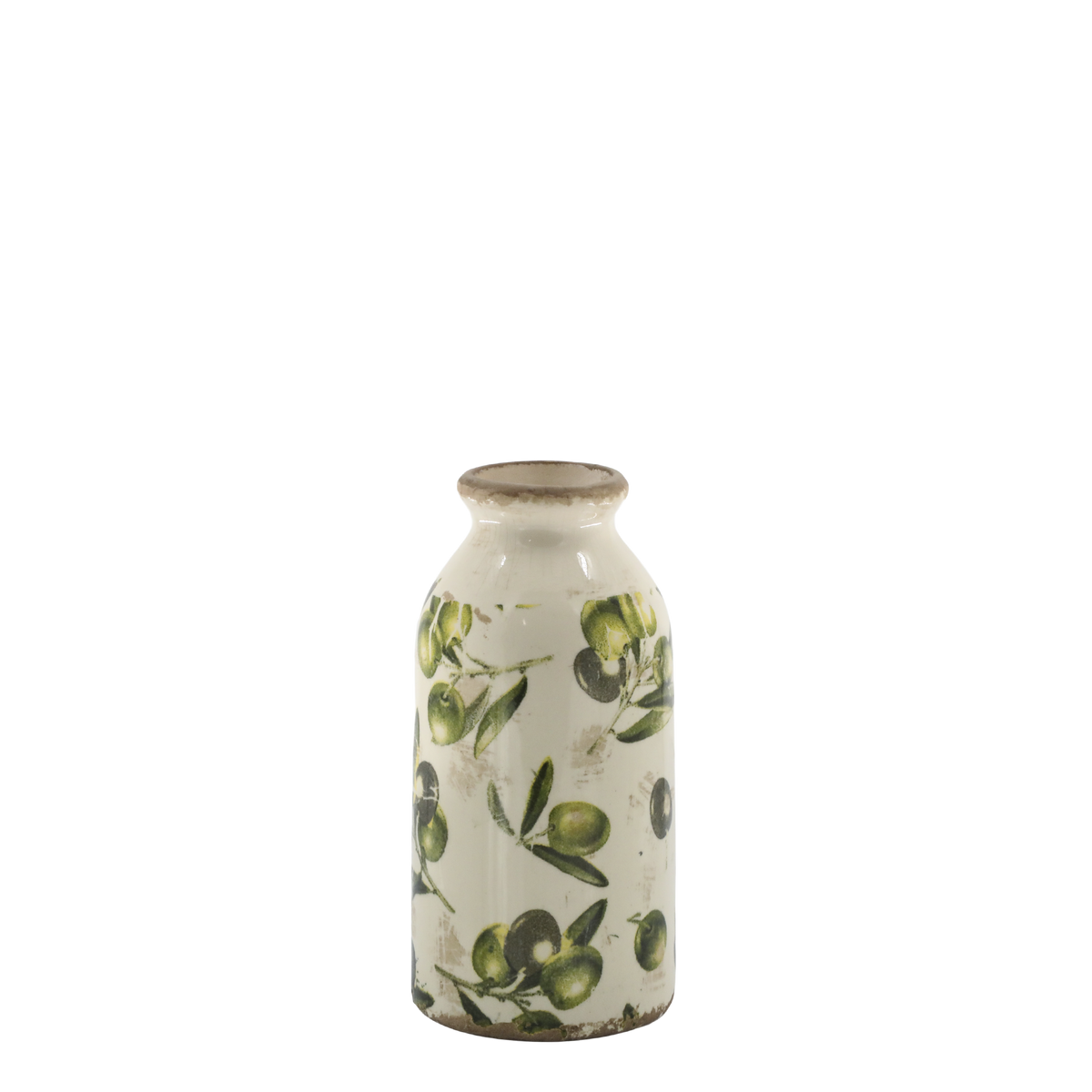 Olive Bottle w. olive pattern H15.5/D7.5 cm cream