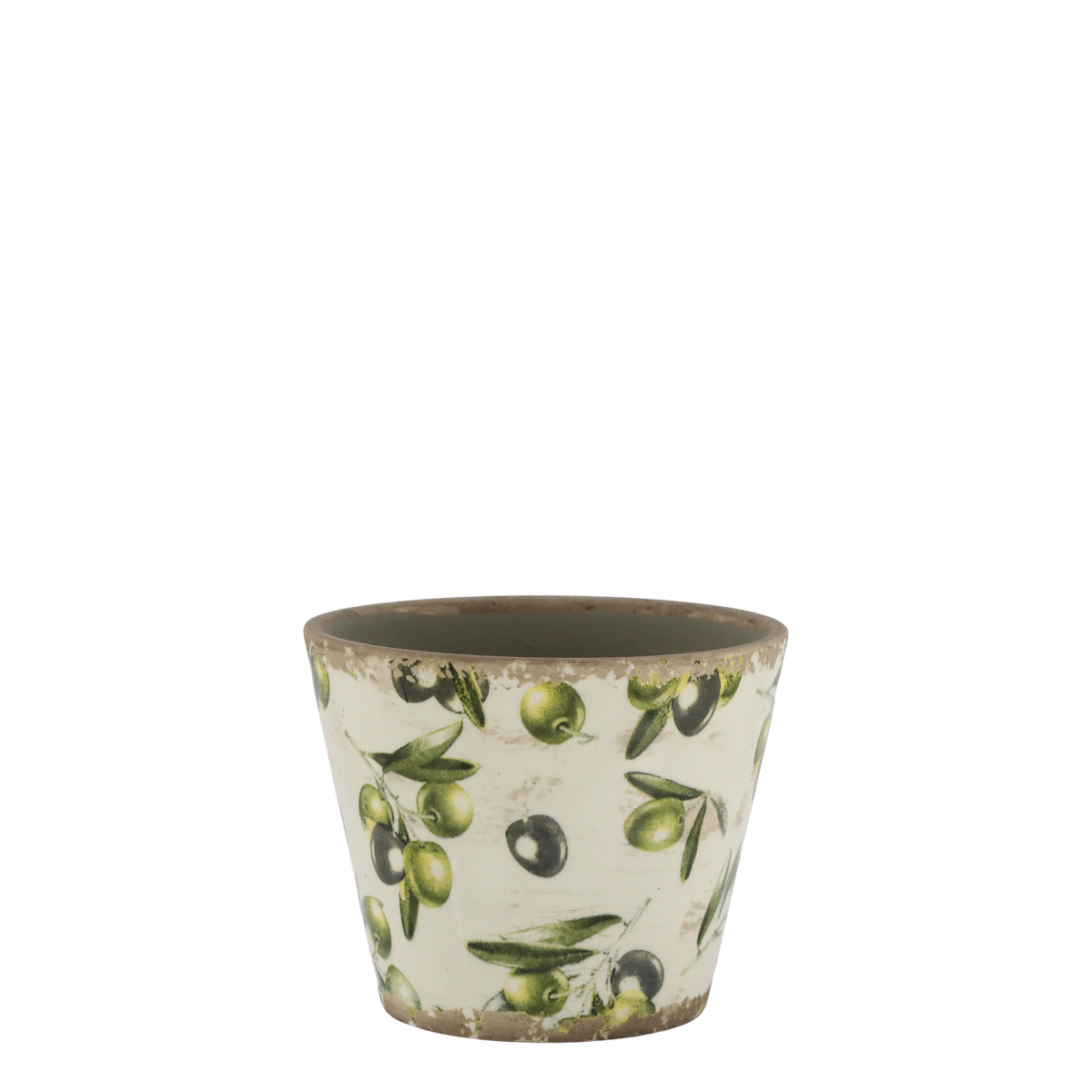 Olive Planter w. olive pattern H10.5/D13.5 cm cream