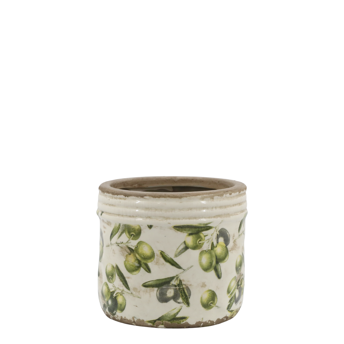 Olive Planter w. olive pattern H11.5/D13 cm cream