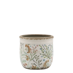 Maxime Planter w. flower pattern H11/D12 cm cream