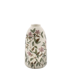 Vase w. floral motif H33/D18 cm cream