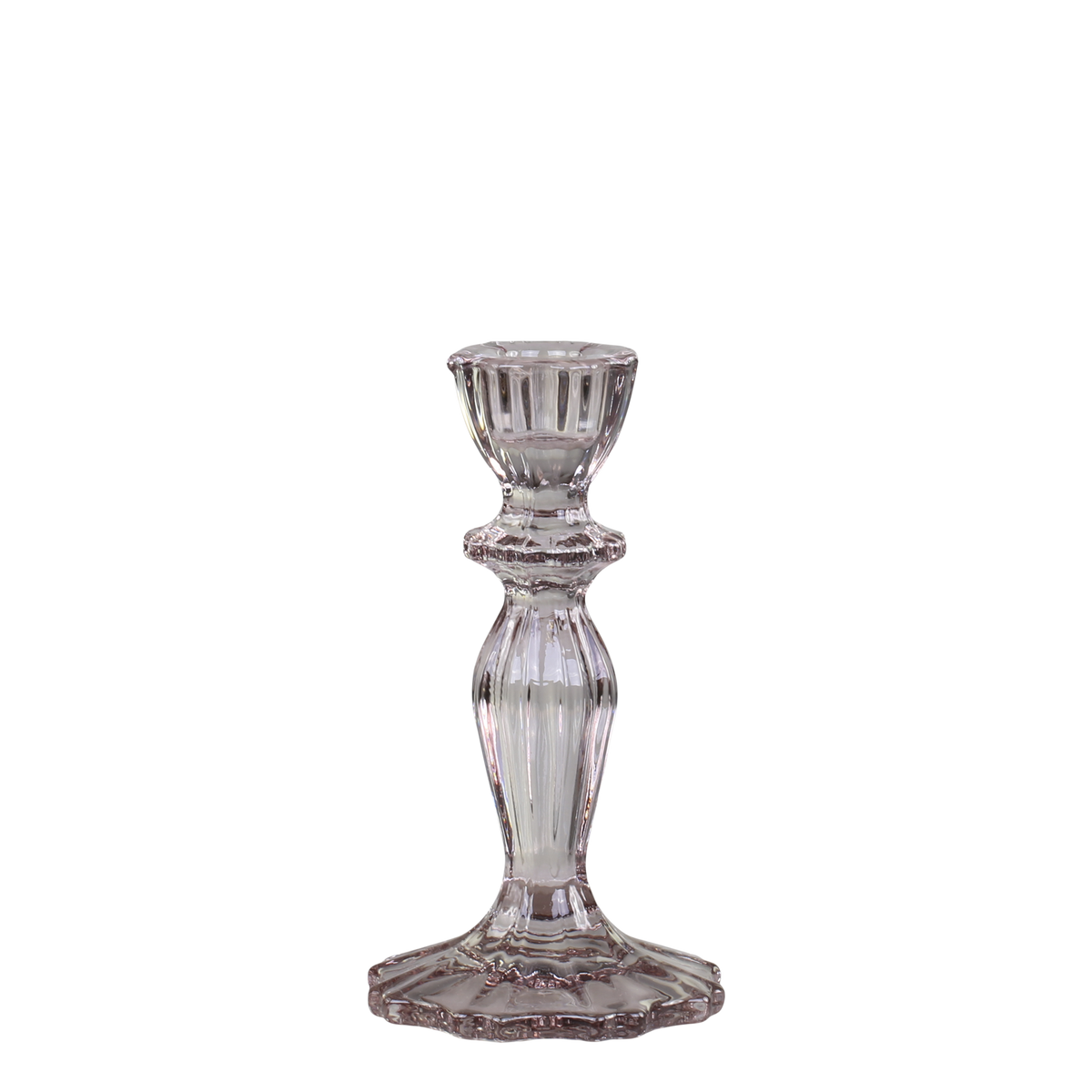 Candlestick w. lace edge H15.5/D8 cm taupe