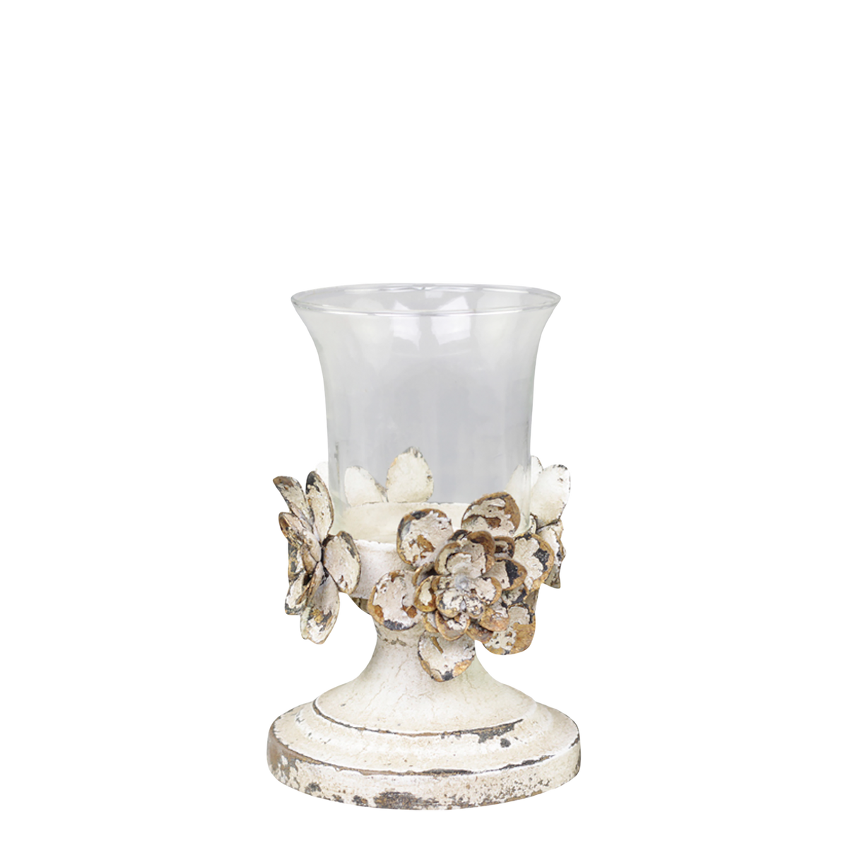 Candlestick w. flower decor H18/D12 cm antique cream