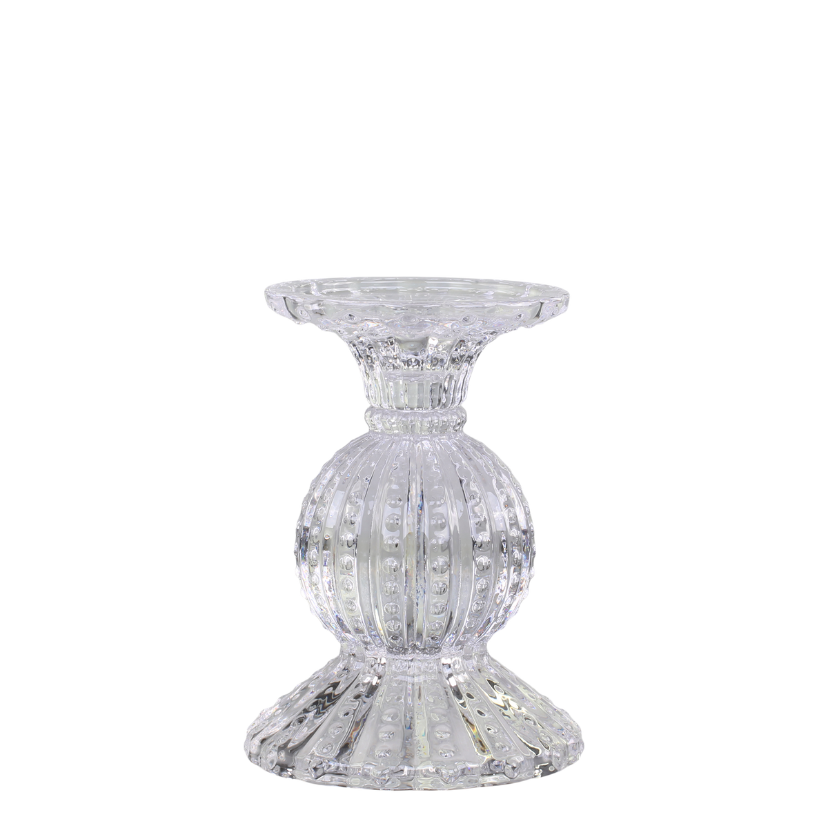 Candlestick w. pearl edge H14/D10 cm clear