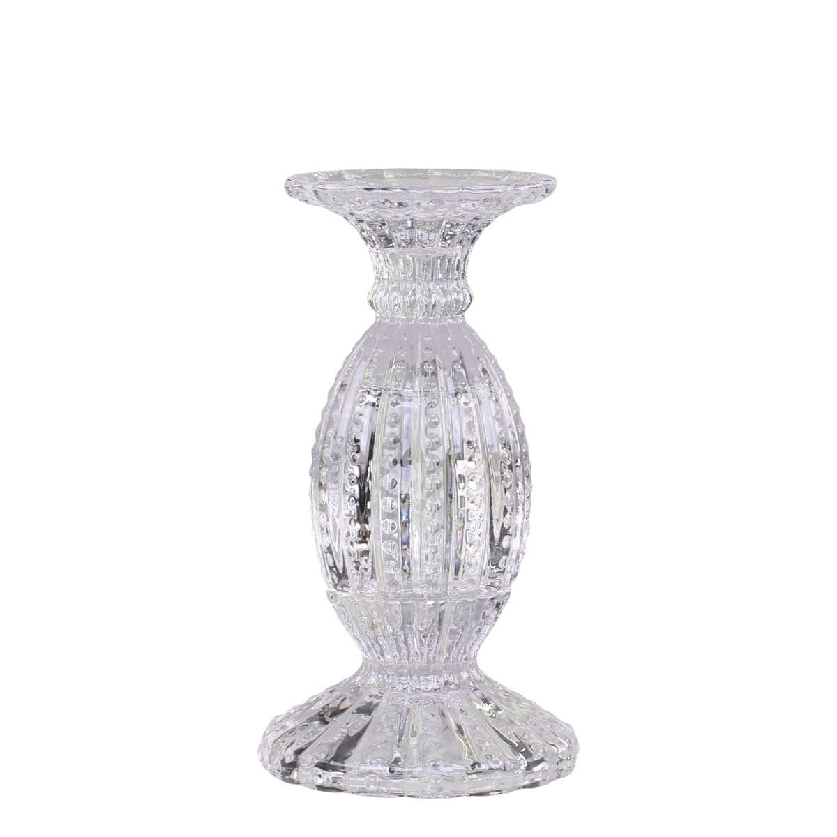 Candlestick w. pearl edge H19.5/D10.5 cm clear