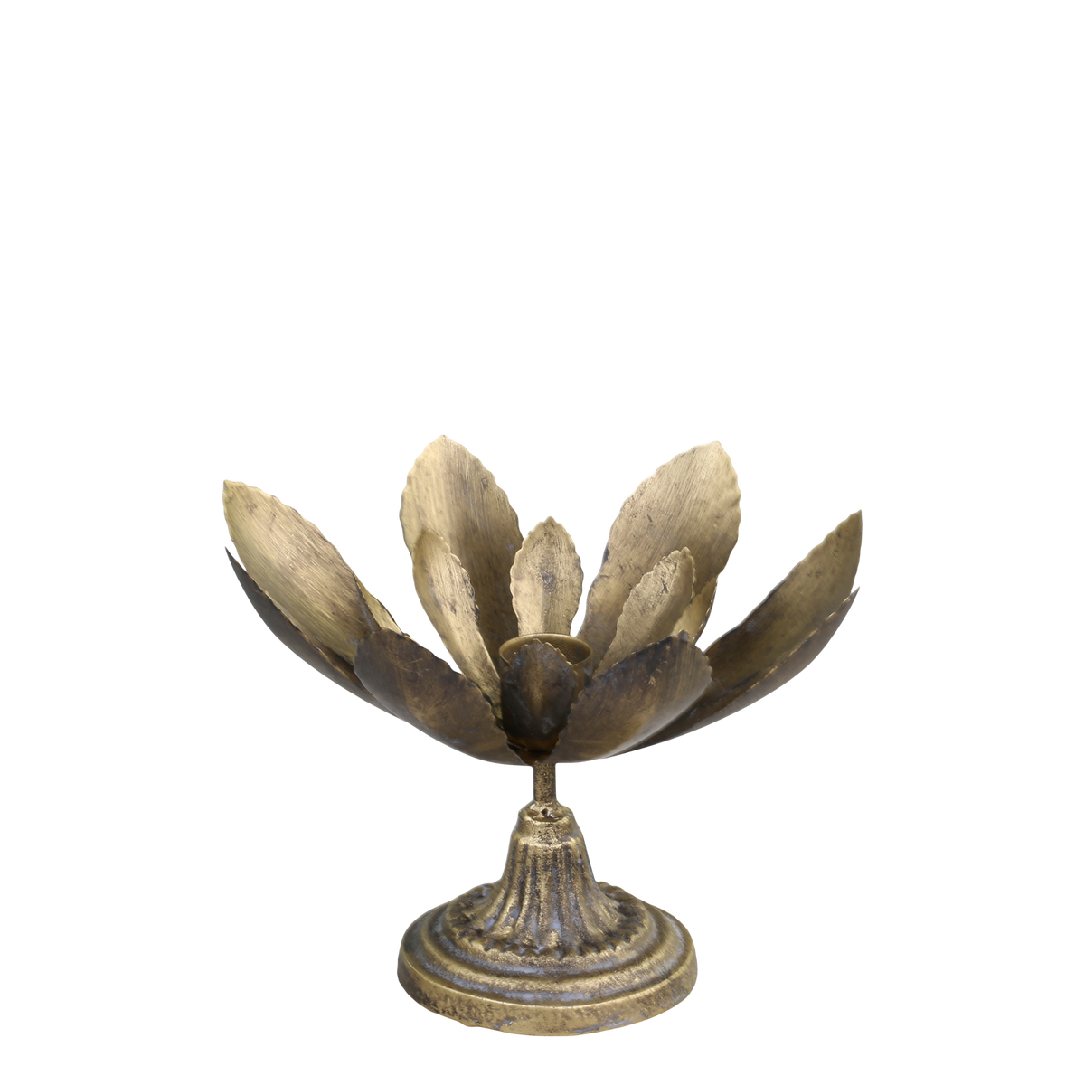 Candlestick w. leaves H12/D15.5 cm antique brass