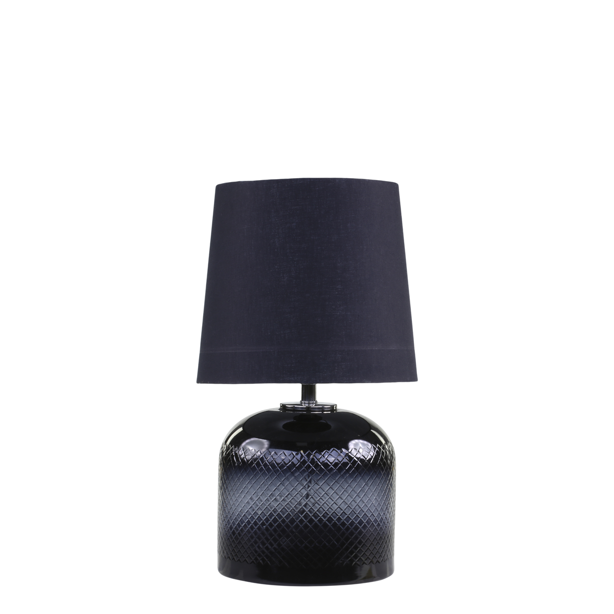 Lamp in smoked glass w. diamond cut H54/D25.5 cm coal w. linen lampshade