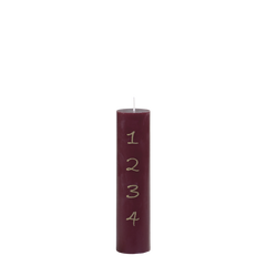 Advent Candle w. gold print 48 h H20/D5 cm antique cherry