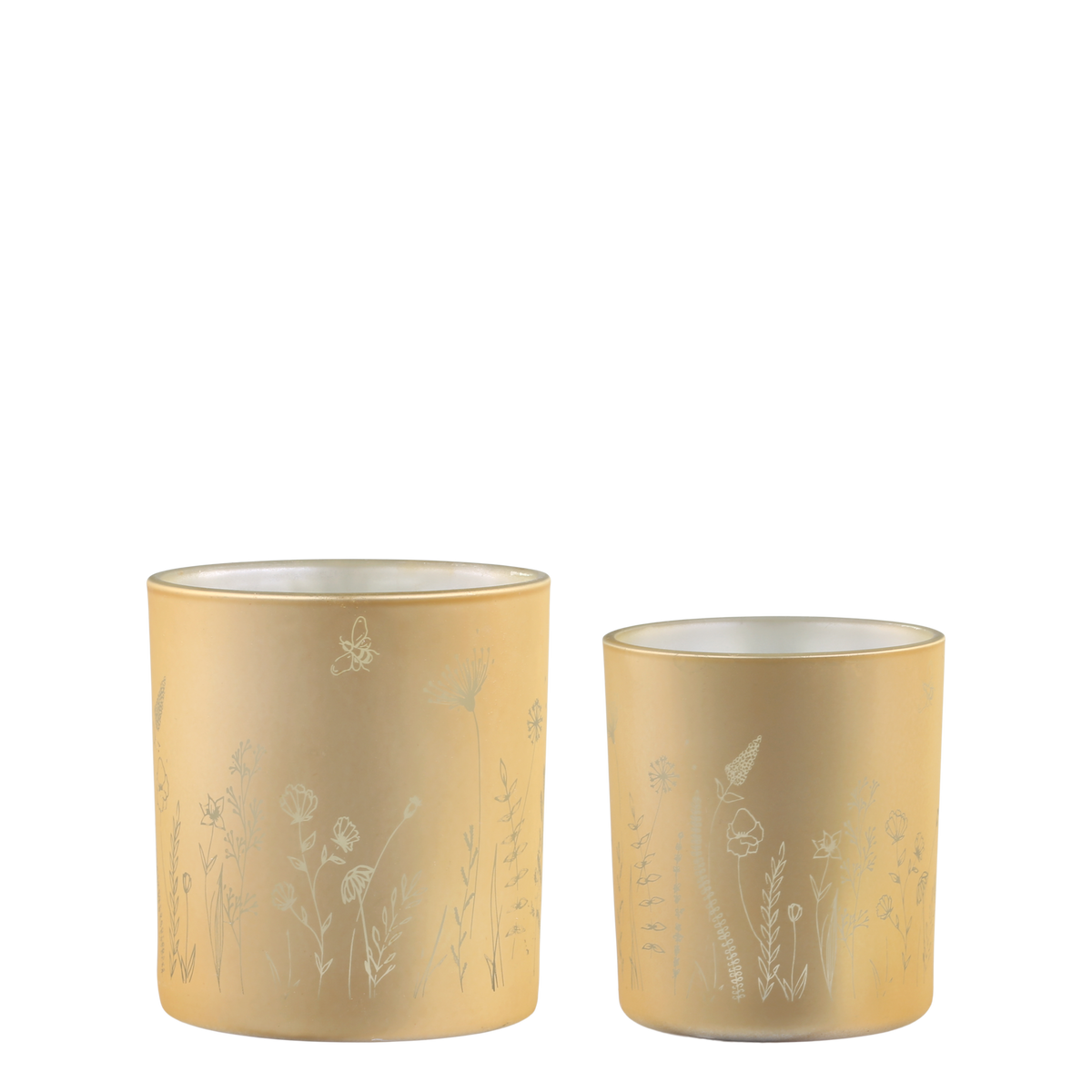 Tealight Holder w. flowers set of 2 H8/D7 cm honey