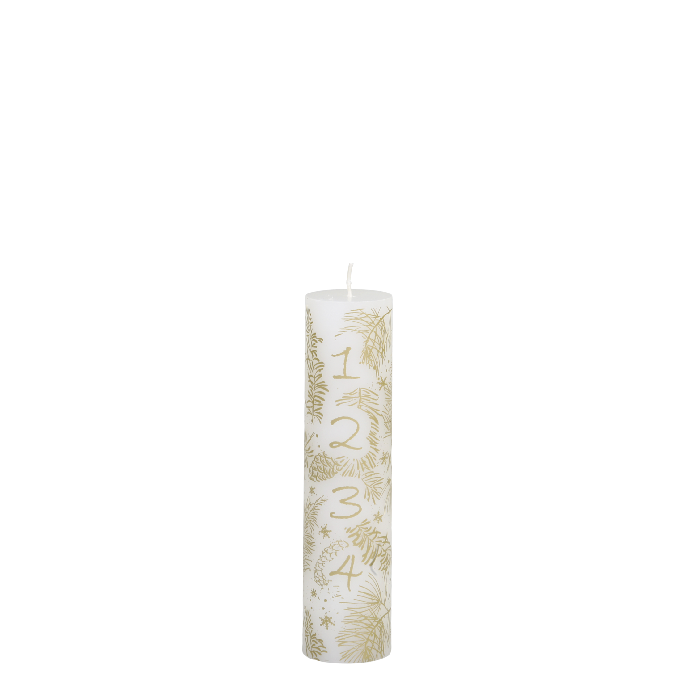 Advent Candle w. gold print 48 h H20/D5 cm antique white