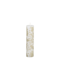 Advent Candle w. gold print 48 h H20/D5 cm antique white