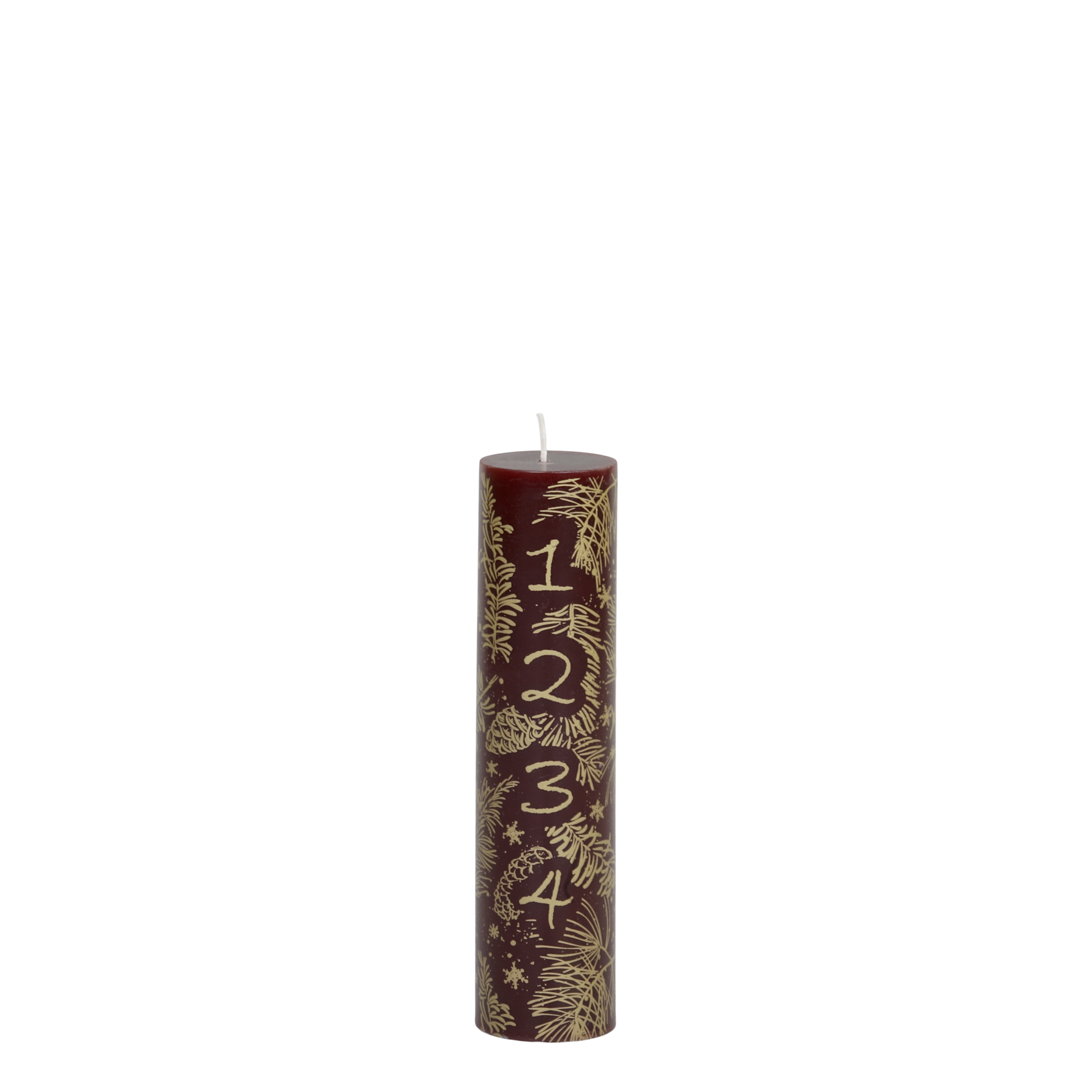 Advent Candle w. gold print 48 h H20/D5 cm antique cherry