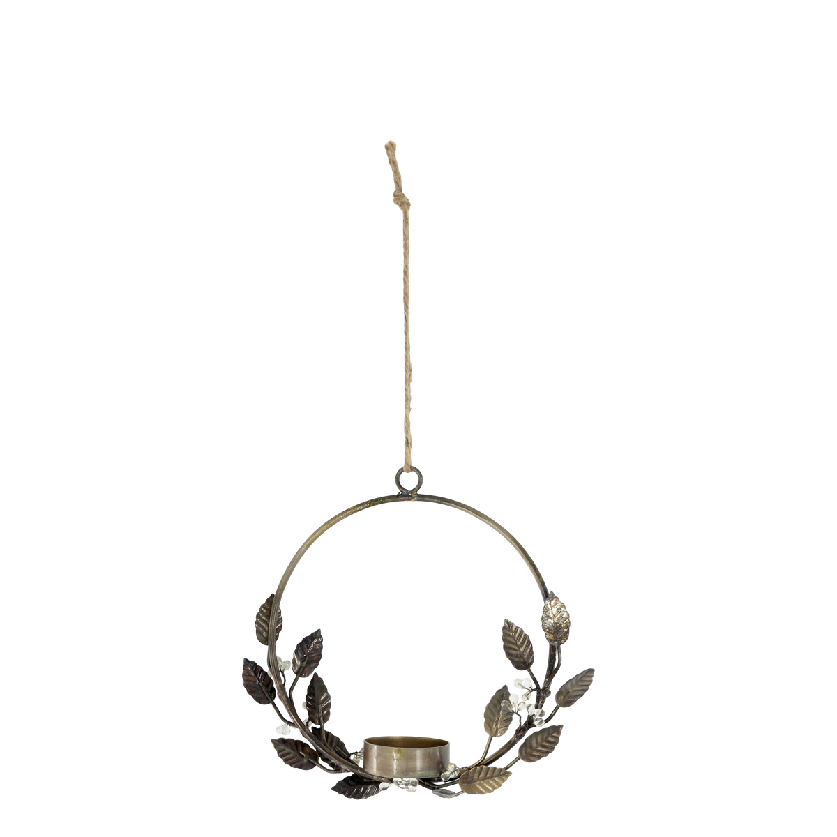 Wreath for tealights w. hanger D17 cm antique brass
