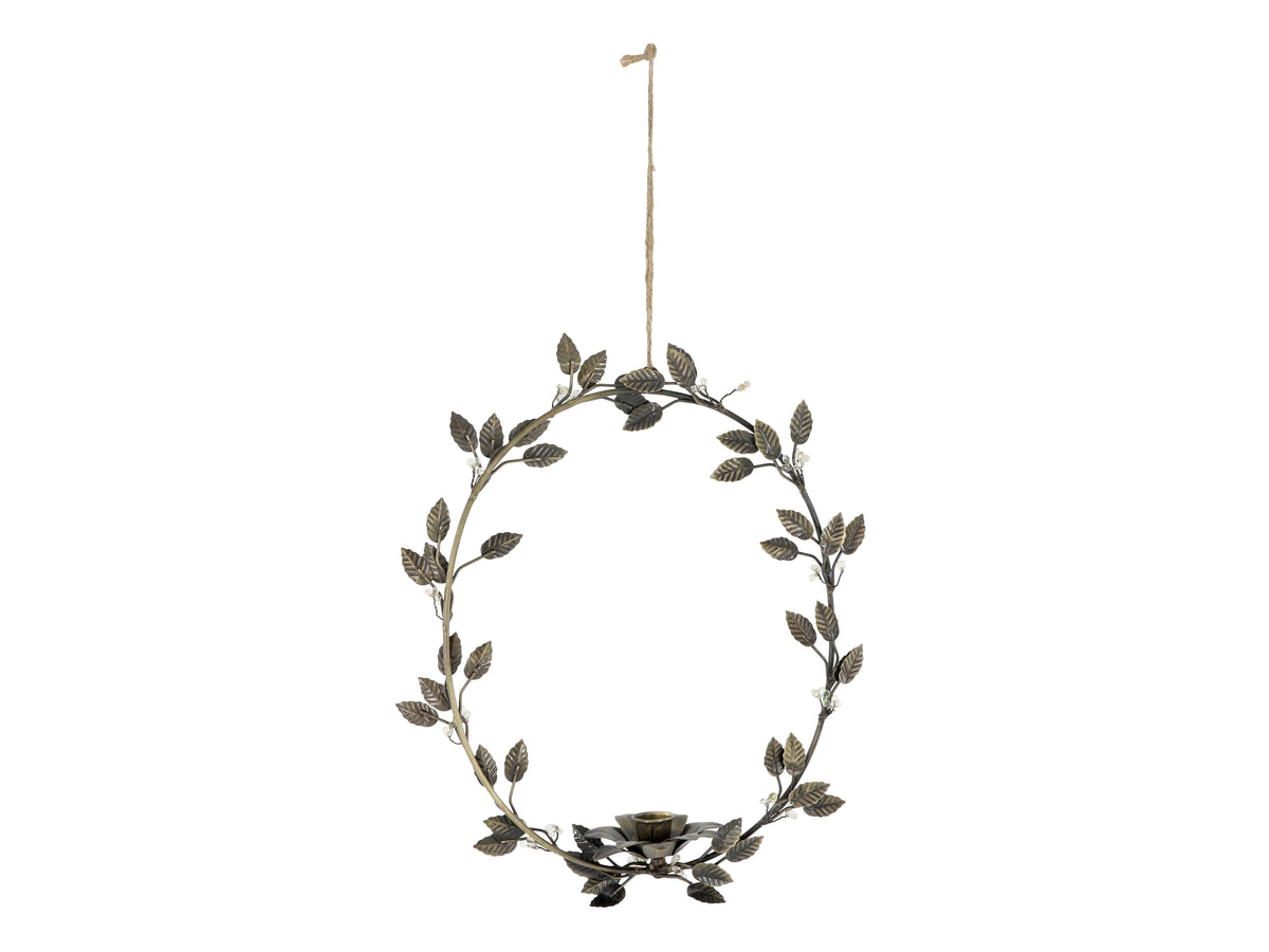 Wreath for short dinner candle w. hanger H35/L29 cm antique brass
