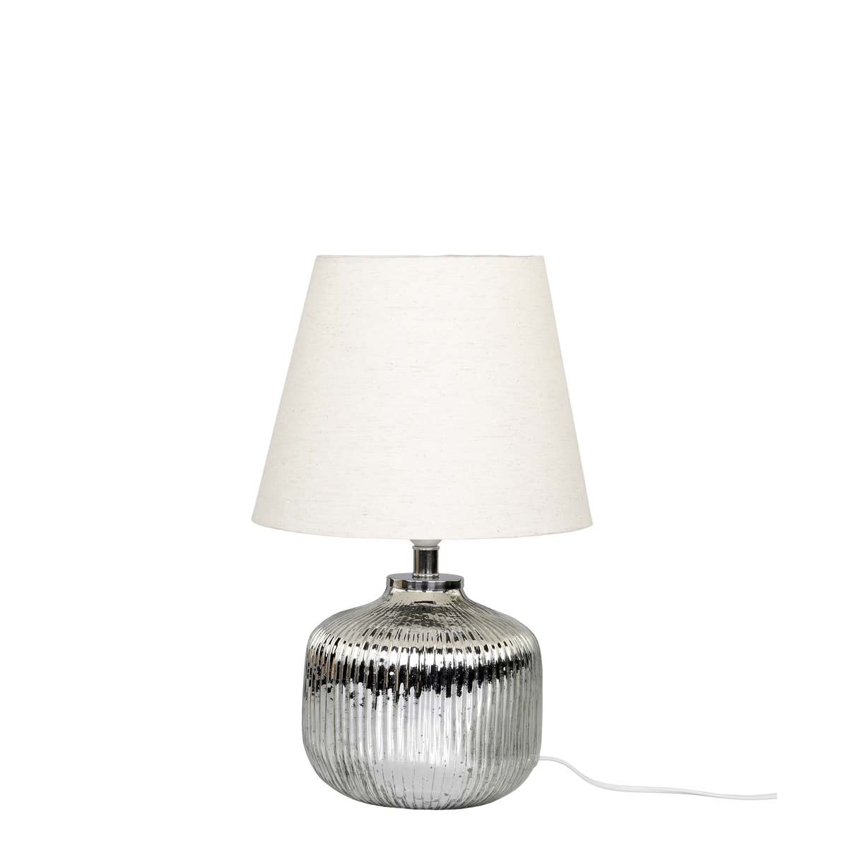 Lampe i glas m. riller H48/Ø30 cm sølv m. hørskærm