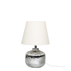 Lampe i glas m. riller H48/Ø30 cm sølv m. hørskærm