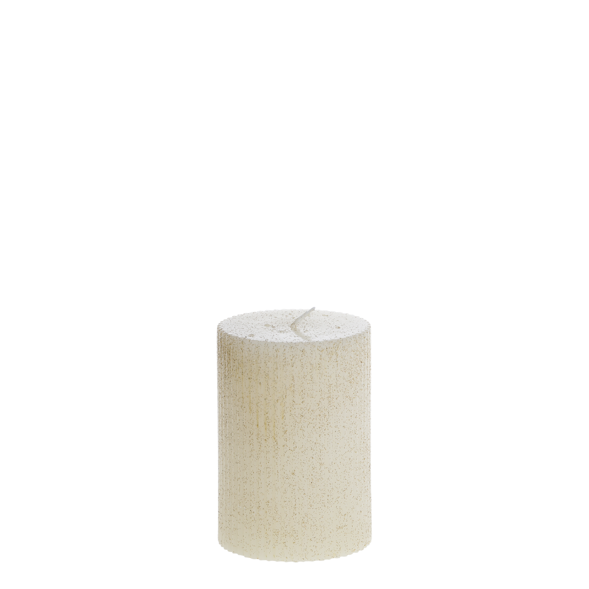 Pillar Candle w. grooves & glitter H10/D7 cm cream