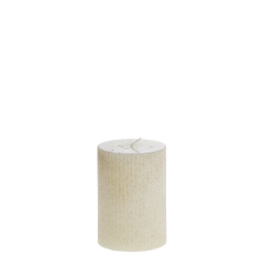 Pillar Candle w. grooves & glitter H10/D7 cm cream